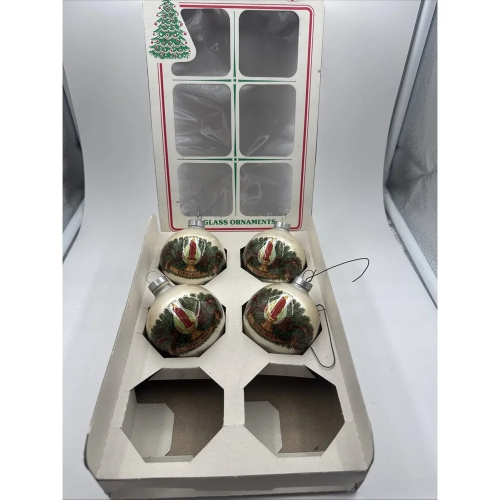 Vintage Evergreen Candle‎ Essex Franke Company 4 Glass Ornaments Made in USA